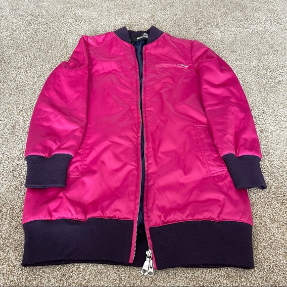 LOVE MOSCHINO Long Bomber Jacket Size 4 Pink Satin - Picture 6 of 11